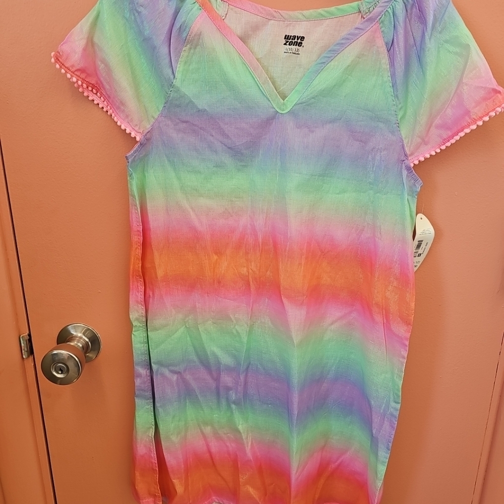 NWT Wave Zone Girls L(10/12) Swimsuit Cover Metallic Rainbow Beach Dress